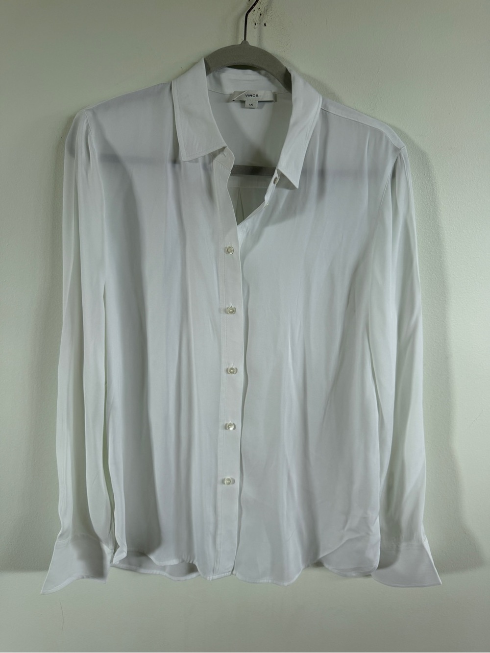 Vince White collared Button Down silk blend Shirt large